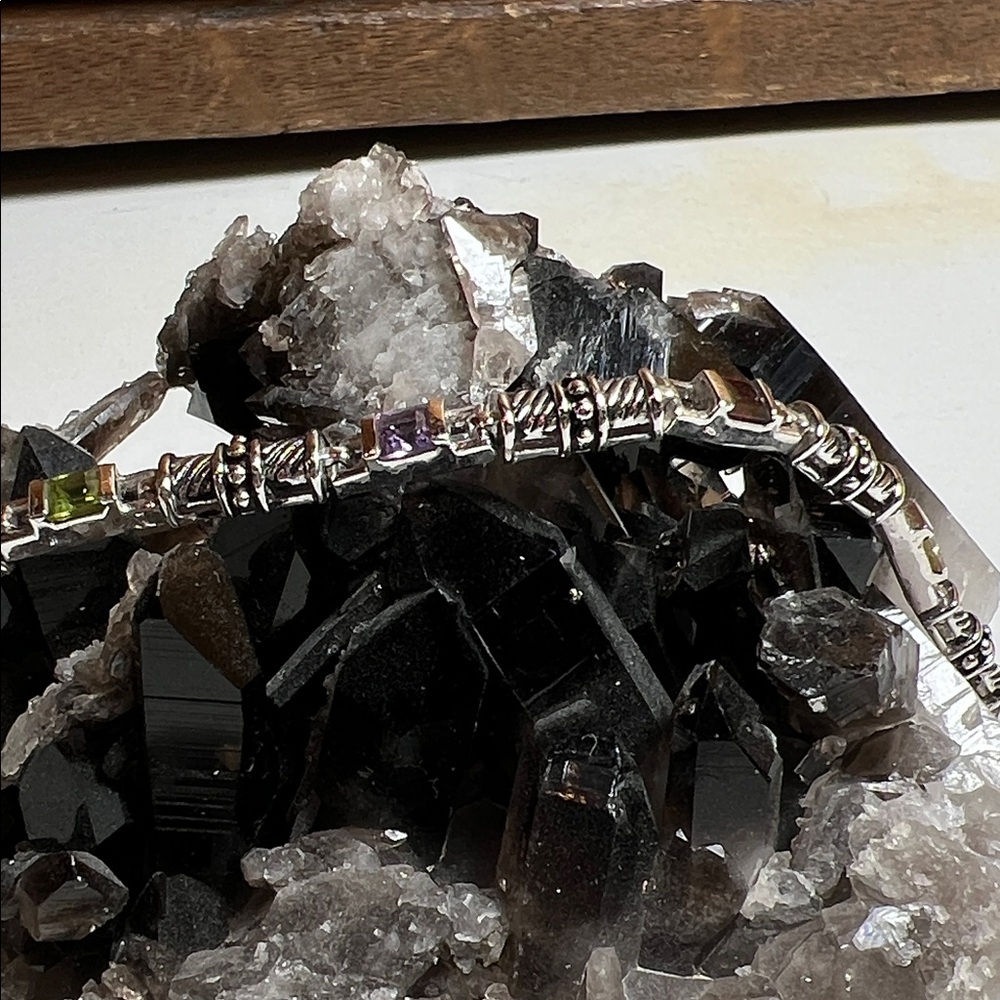 Tennis bracelet with multi color faceted gems, Silver 925, double safety clasp - Picture 5 of 16